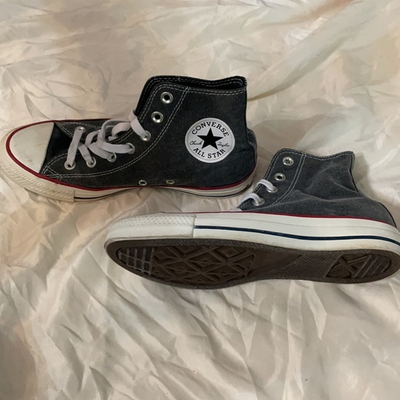 Converse Stone Wash Gray and Red Hi-Top - Picture 3 of 9